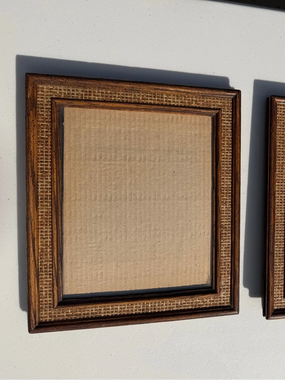 Vintage Mid Century Cane Rattan & Wood 8x10 - Set of 2 Matching Picture Frames